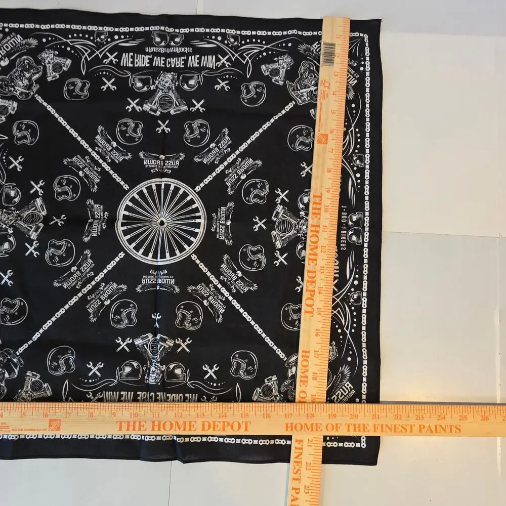 Black Biker Bandana Russ Brown 100% Cotton 21x21